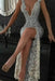 Silver Bridelily Sexy Lace Evening Gowns Sleeveless Beading Split Popular Prom Dresses CE0061 - Prom Dresses