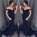 Bridelily Sexy Mermaid Evening Dresses Off-the-Shoulder V-Neck Long Prom Dresses - Prom Dresses