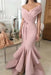 Bridelily Sexy Blush Pink Mermaid Prom Dresses Off-the-Shoulder Side Slit Evening Dresse