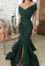 Bridelily Sexy Dark Green Mermaid Prom Dresses Off-the-Shoulder Side Slit Evening Dresse