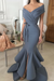 Bridelily Sexy Dusty Blue Mermaid Prom Dresses Off-the-Shoulder Side Slit Evening Dresse