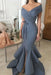 Bridelily Sexy Dusty Blue Mermaid Prom Dresses Off-the-Shoulder Side Slit Evening Dresse