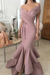 Bridelily Sexy Dusty Pink Mermaid Prom Dresses Off-the-Shoulder Side Slit Evening Dresse