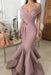 Bridelily Sexy Dusty Pink Mermaid Prom Dresses Off-the-Shoulder Side Slit Evening Dresse