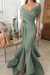 Bridelily Sexy Dusty Sage Mermaid Prom Dresses Off-the-Shoulder Side Slit Evening Dresse