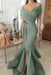 Bridelily Sexy Dusty Sage Mermaid Prom Dresses Off-the-Shoulder Side Slit Evening Dresse