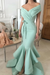 Bridelily Sexy Mint Mermaid Prom Dresses Off-the-Shoulder Side Slit Evening Dresse