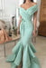 Bridelily Sexy Mint Mermaid Prom Dresses Off-the-Shoulder Side Slit Evening Dresse