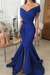 Bridelily Sexy Royal Blue Mermaid Prom Dresses Off-the-Shoulder Side Slit Evening Dresses