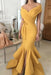 Bridelily Sexy Yellow Mermaid Prom Dresses Off-the-Shoulder Side Slit Evening Dresses