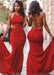 Bridelily Sexy Mermaid Red Long Evening Dresses Open Back Sweep Train Alluring Plus Size Special Occassin Dresses - Prom Dresses