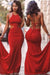 Bridelily Sexy Mermaid Red Long Evening Dresses Open Back Sweep Train Alluring Plus Size Special Occassin Dresses - Prom Dresses