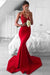 Bridelily Sexy Red V-Neck Lace Mermaid Lace Long Prom Dress - Prom Dresses