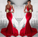 Bridelily Sexy Red V-Neck Lace Mermaid Lace Long Prom Dress - Prom Dresses