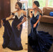 Bridelily Sexy V Neck Crystal Mermaid Off Shoulder Beaded Velvet Prom Dresses - Prom Dresses