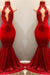 Bridelily Shiny Red Mermaid Prom Dresses High Keyhole Neckline Evening Gowns - Prom Dresses