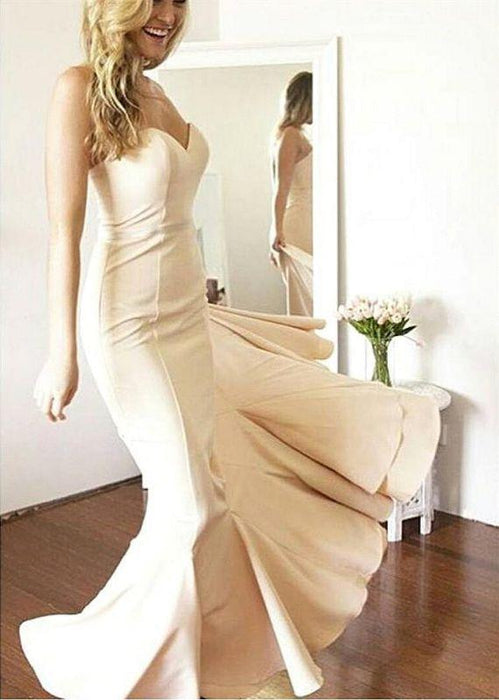 Bridelily Simple Nude Mermaid Sweetheart-Neck Sleeveless Long Prom Dresses - Prom Dresses