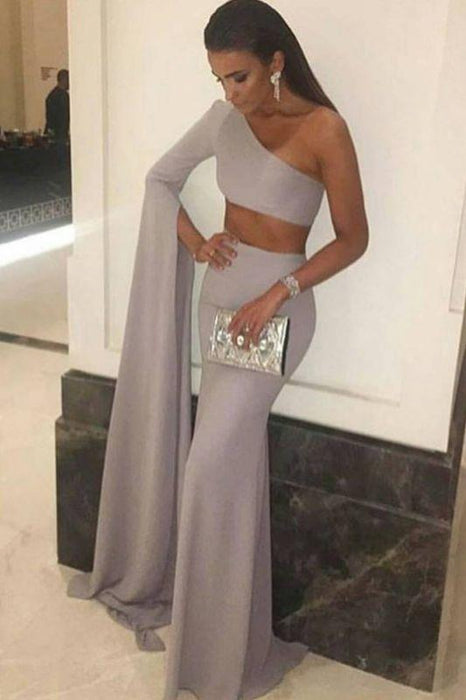 Bridelily Stunning Two-Pieces One-Shoulder Mermaid Floor-Length Prom Dress - Prom Dresses