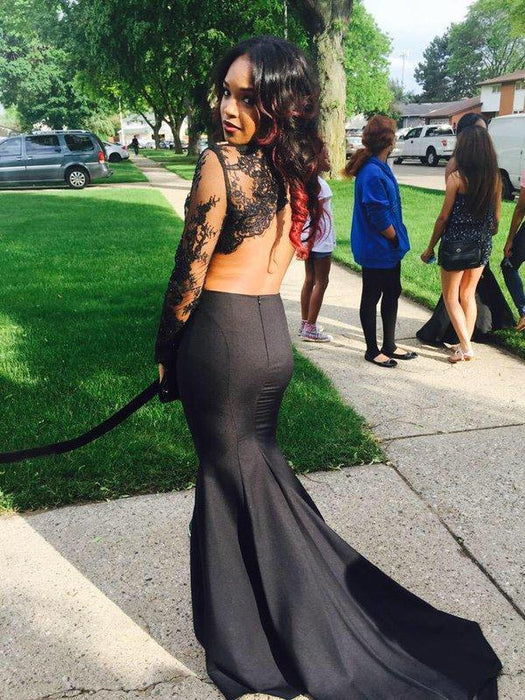 Bridelily Two-Piece Lace Long-Sleeves High-Neck Mermaid Prom Dresses - Prom Dresses