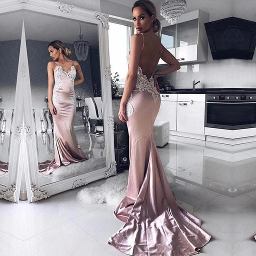 Bridelily V-neck Spaghetti Straps Prom Dress | Mermaid Lace Evening Party Gowns - Prom Dresses