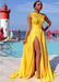 Bridelily Yellow Chiffon Side-Slit High-Neck Sleeveless Sexy Long Evening Dresses - Prom Dresses