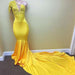 Bridelily Yellow one shoulder mermaid prom dress lace evening dresses 2019 - Prom Dresses