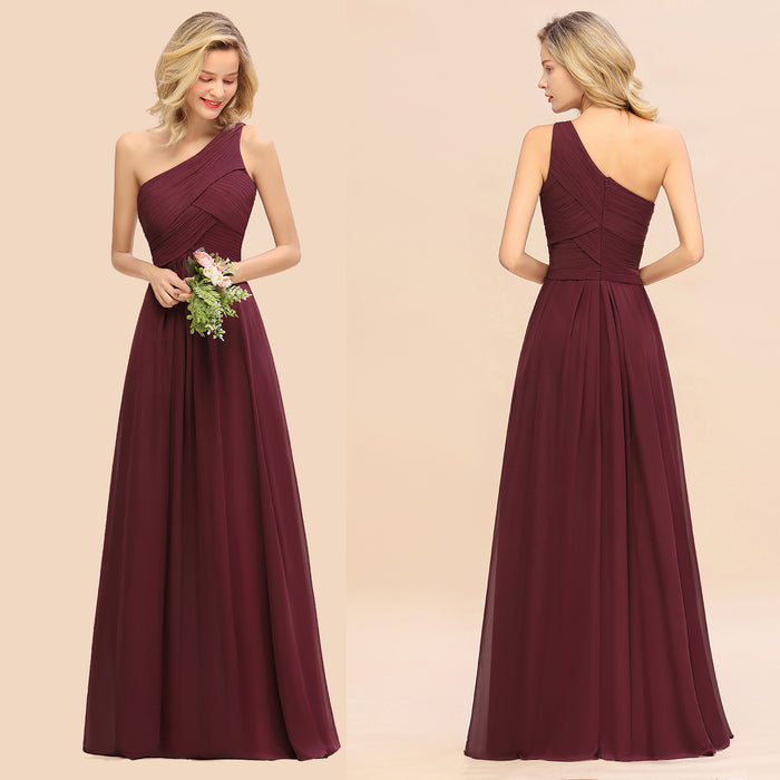 One Shoulder Aline Chiffon Bridesmaid Dress Long Wedding Guest Dress