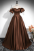 Brown A-Line Pleated Off-The-Shoulder Prom Dress