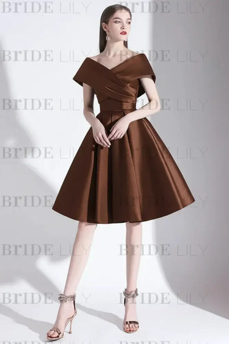 Off-Shoulder Black Cocktail Dress A-Line Satin Evening Dress-Bridelily Off-Shoulder Black Cocktail Dress A-Line Satin Evening Dress-Bridelily