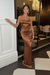 Brown Backless Long Sleeveless Halter Prom Dress