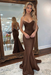 Brown Backless Mermaid Prom Dress Long V Neck