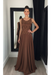 Brown Chiffon A-Line Prom Dress Scoop Neck with Lace Appliques