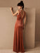 Brown Evening Dress A-Line V-Neck Floor-Length Sleeveless Zipper Velour Formal Dinner Dresses(APP ExclusivePrice  $106.99)