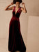 Brown Evening Dress A-Line V-Neck Floor-Length Sleeveless Zipper Velour Formal Dinner Dresses(APP ExclusivePrice  $106.99)