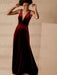 Brown Evening Dress A-Line V-Neck Floor-Length Sleeveless Zipper Velour Formal Dinner Dresses