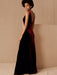 Brown Evening Dress A-Line V-Neck Floor-Length Sleeveless Zipper Velour Formal Dinner Dresses(APP ExclusivePrice  $106.99)