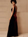 Brown Evening Dress A-Line V-Neck Floor-Length Sleeveless Zipper Velour Formal Dinner Dresses