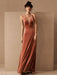 Brown Evening Dress A-Line V-Neck Floor-Length Sleeveless Zipper Velour Formal Dinner Dresses(APP ExclusivePrice  $106.99)