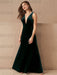 Brown Evening Dress A-Line V-Neck Floor-Length Sleeveless Zipper Velour Formal Dinner Dresses