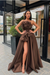 Brown Raven Feather Split Long Prom Gown