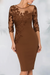 Brown Jewel Neck Column Floral Lace Mother of the bride Dresses Half Sleeves - Prom Dresses