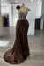 Brown Luxury Glitter Rinstones Mermaid Prom Dresses Sleeveless with Sweep Train - Prom Dresses