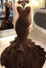Brown Mermaid Beads Prom Dresses Appliques Evening Dresses