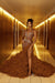 Luxury Brown Mermaid Prom Dress Beadings V-neck Sleeveless Evening Dress with Slit
