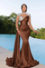 Brown Long Mermaid Prom Dress with Trail Beadings and Long Sleeves