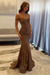 Brown Off-the-Shoulder Mermaid Prom Dress 