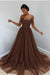 Brown Off-the-Shoulder Prom Dress Long with Sequins - Prom Dresses