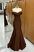 Brown Off-the-shoulder Sweetheart Sleeveless Long Mermaid Prom Dress - Prom Dresses