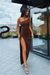 Brown Chic One-Shoulder Evening Gown with Front Slit and Sleeveless Design