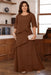 Brown Plus Size Ruffles Chiffon Mother of the Bride Dress Scoop Neck with Half Sleeves